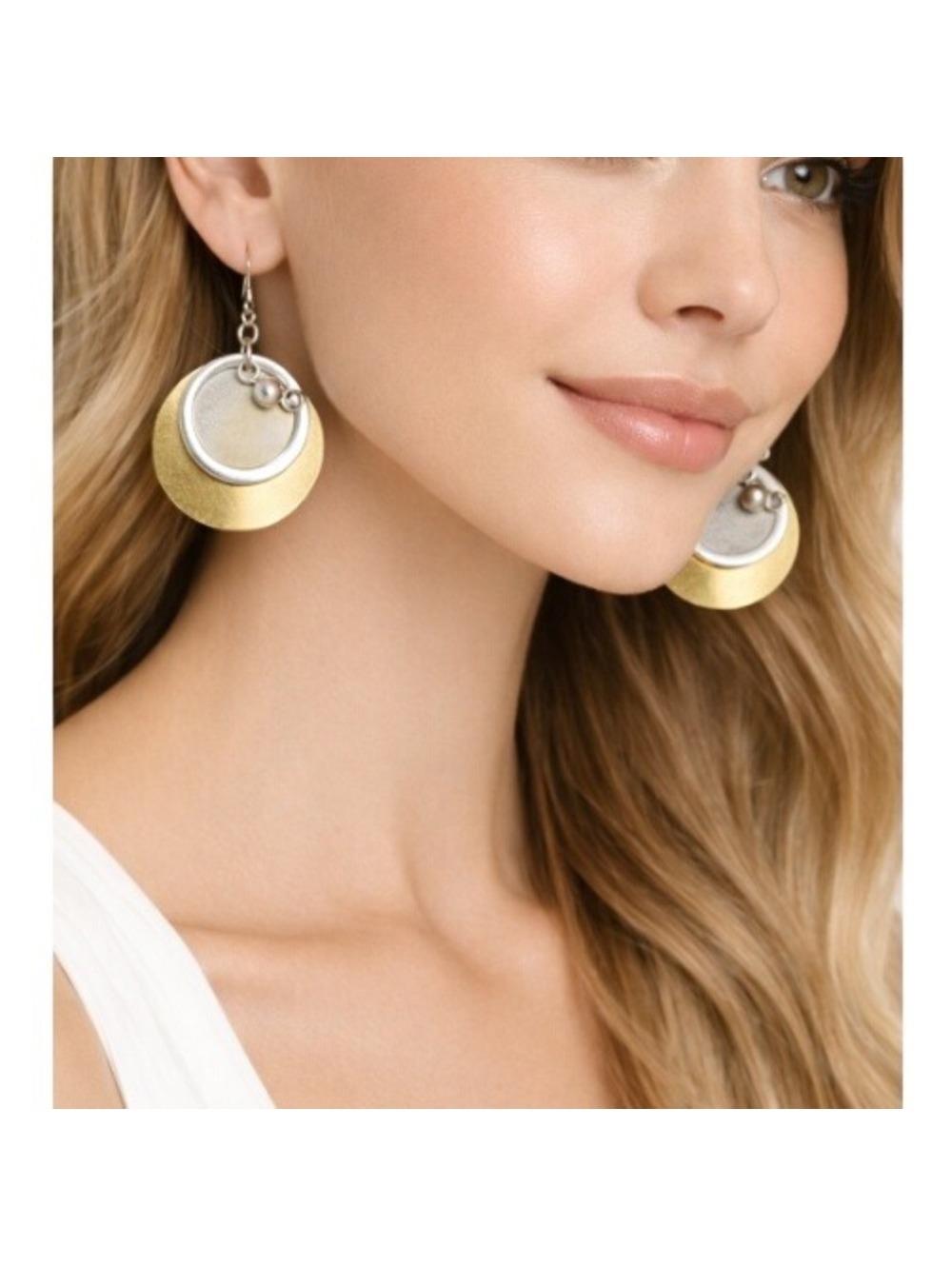 Cloie Jewelry Crafts Women's Round Two-tone Hammered Disc Drop Dangle Earrings